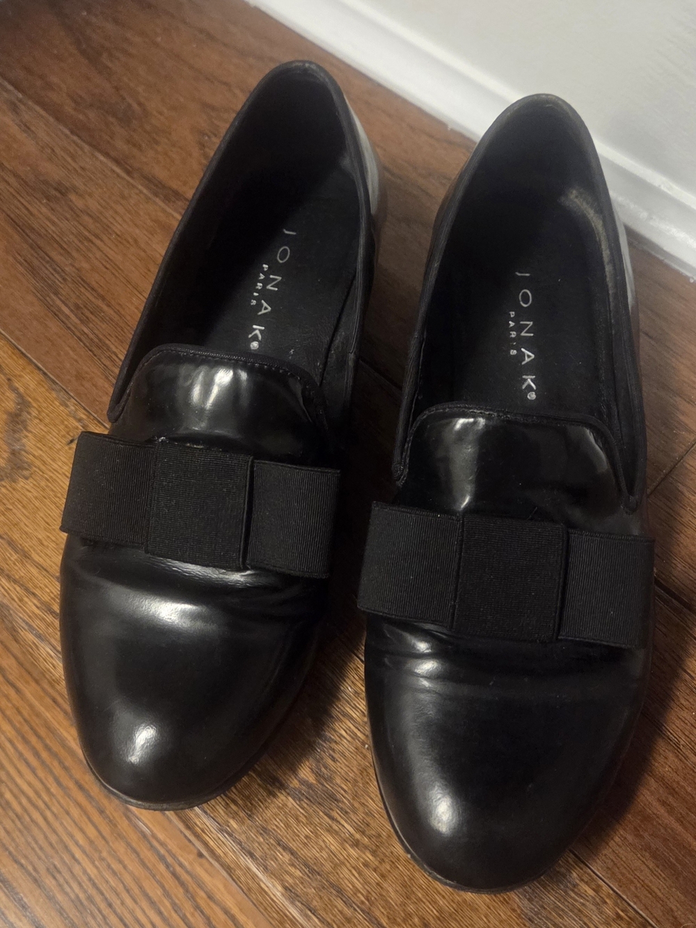 Ionak Paris Black Leather Bow Loafers